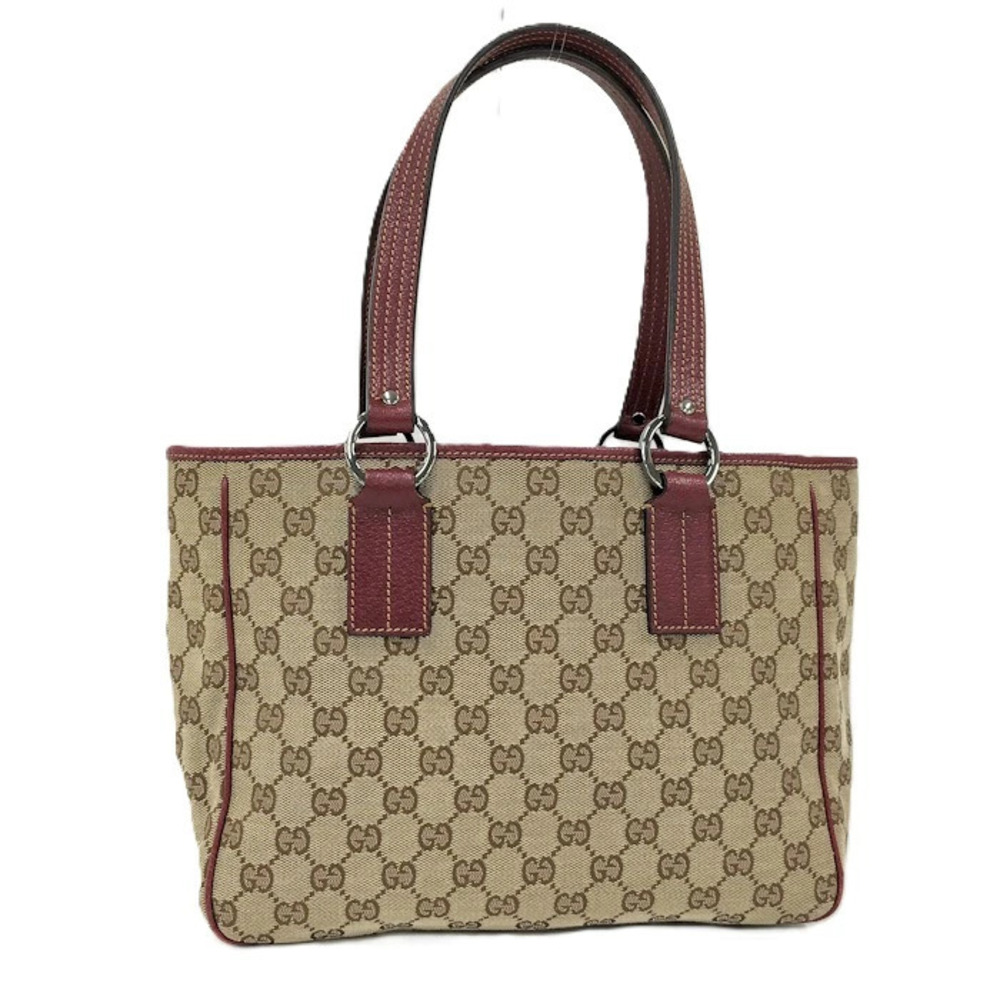 Gucci Tote Bag Handbag GG Canvas Leather Brown Red